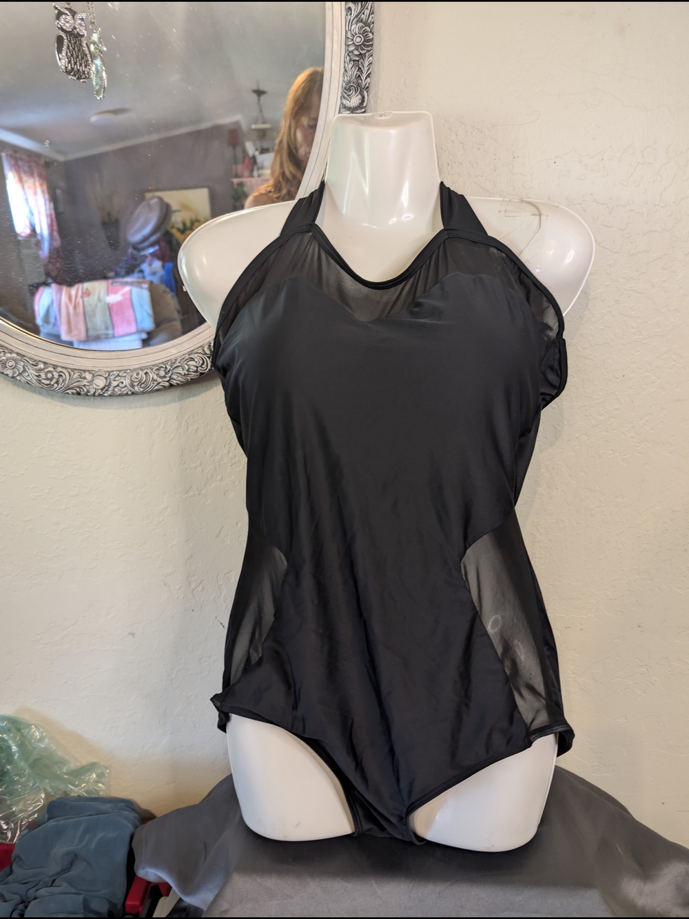 HOT🔥Black Sheer Panel ⏳Silhouette Full  Bottom One-Piece Swimsuit